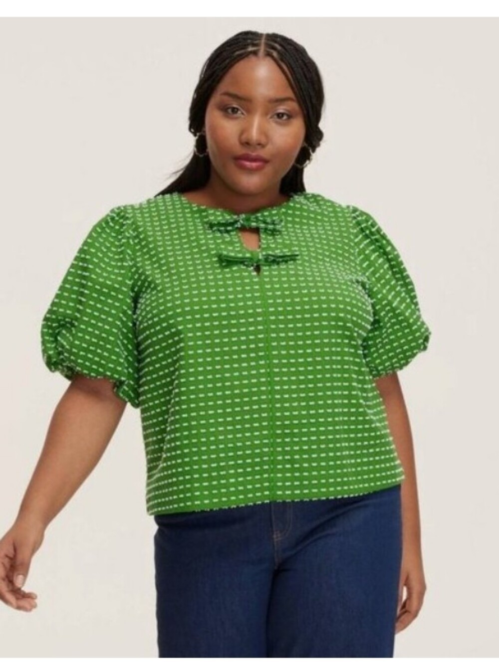 Kate Spade Target Plus Size Vibrant Kelly Green Short Sleeve Bow-Detail Top